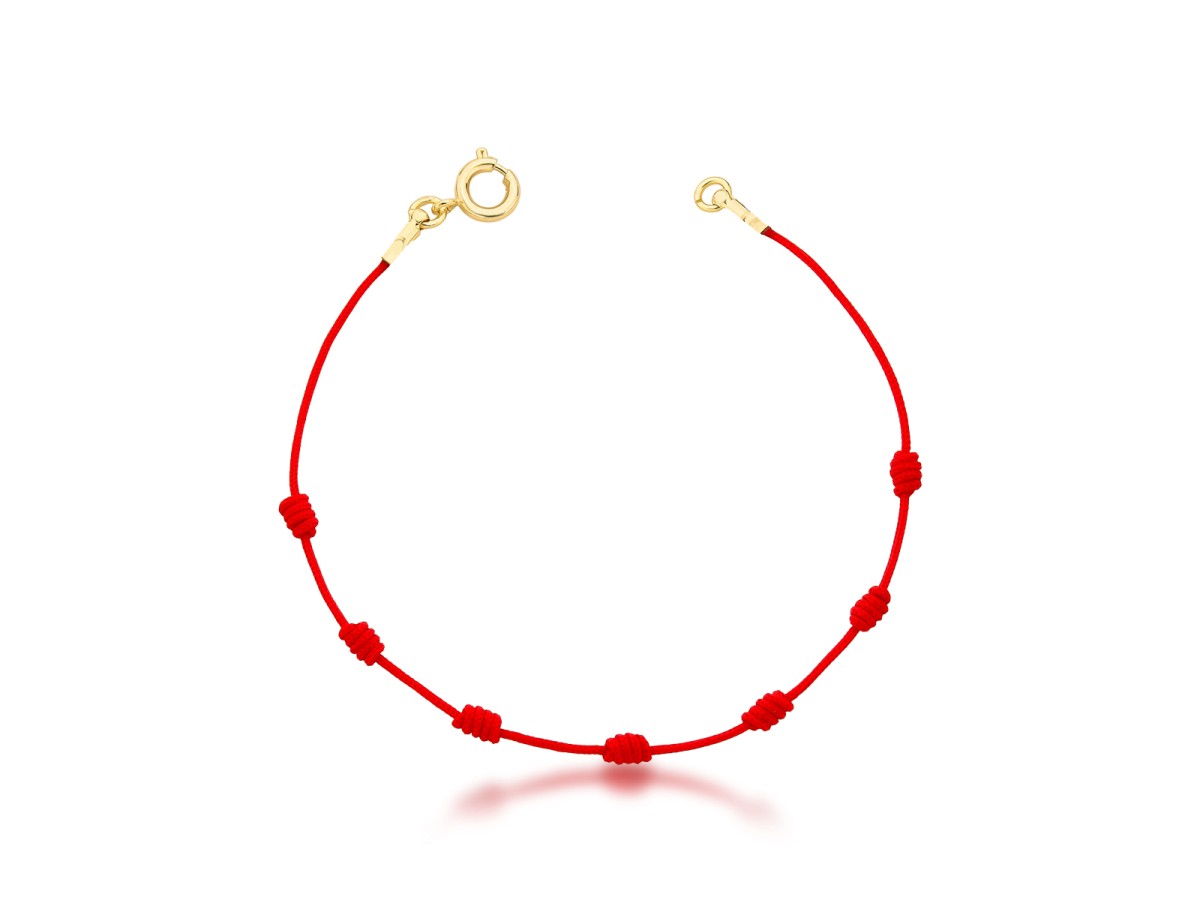 Pulseira Vermelha 7 Nós Sob Medida Banho de Ouro 18k.