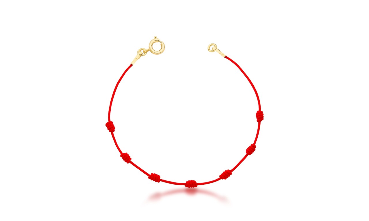 Pulseira Vermelha 7 Nós Sob Medida Banho de Ouro 18k.