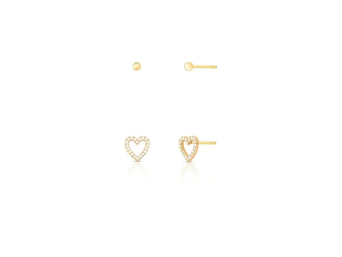 Brinco Coração Cravejado Kit Banho de Ouro 18k.
