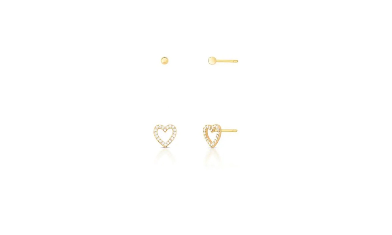 Brinco Coração Cravejado Kit Banho de Ouro 18k.