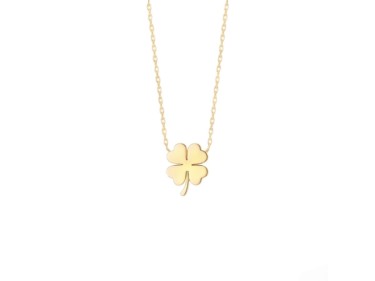 Colar Trevo Liso Banho de Ouro 18k.