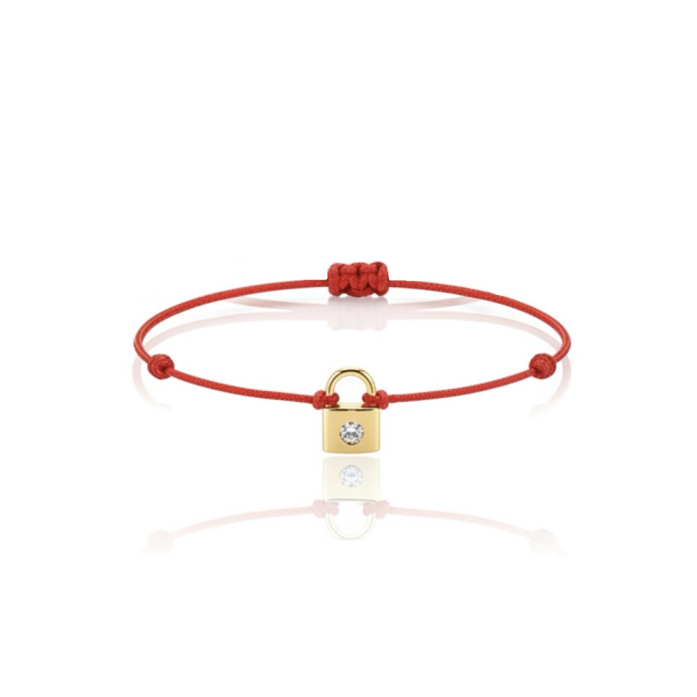 Pulseira Cadeado Vermelha Ponto de Luz Banho de Ouro 18k. Pulseira Cadeado Vermelha Ponto de Luz Banho de Ouro 18k.