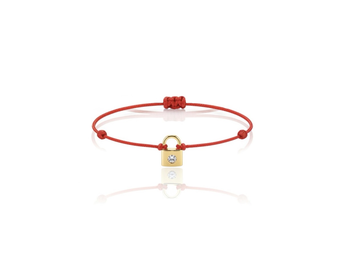 Pulseira Cadeado Vermelha Ponto de Luz Banho de Ouro 18k.