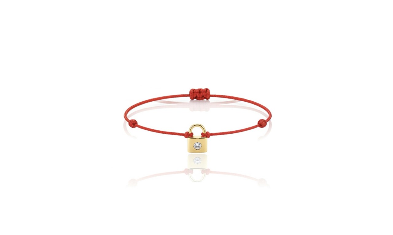 Pulseira Cadeado Vermelha Ponto de Luz Banho de Ouro 18k.