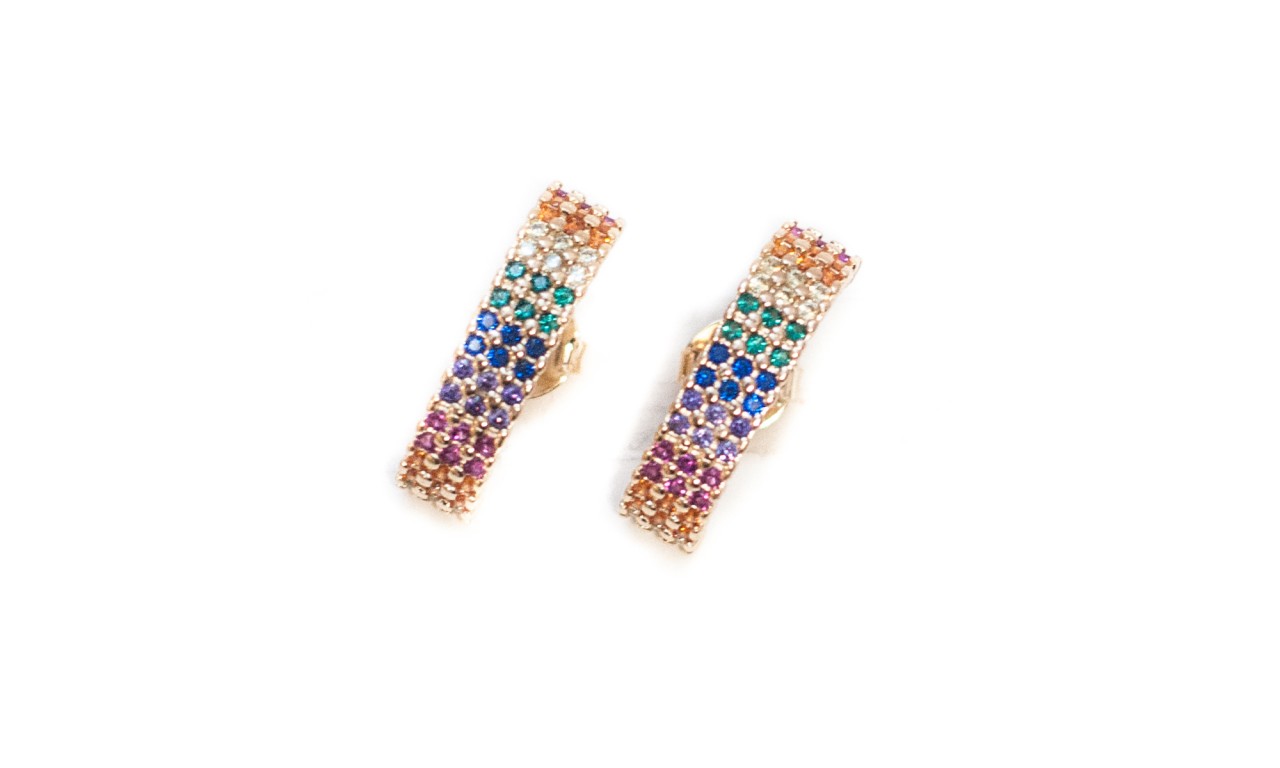 Brinco Ear Cuff 3 Fileiras Rainbow Banho de Ouro 18K