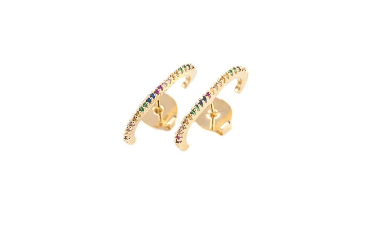 Brinco Ear Hook Rainbow Banho de Ouro 18k.