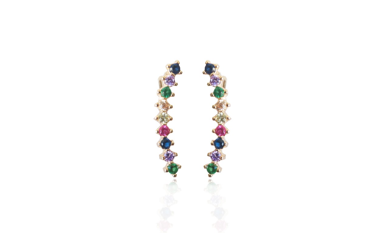 Brinco Ear Cuff Colors com Banho em Dourado e Zircônias