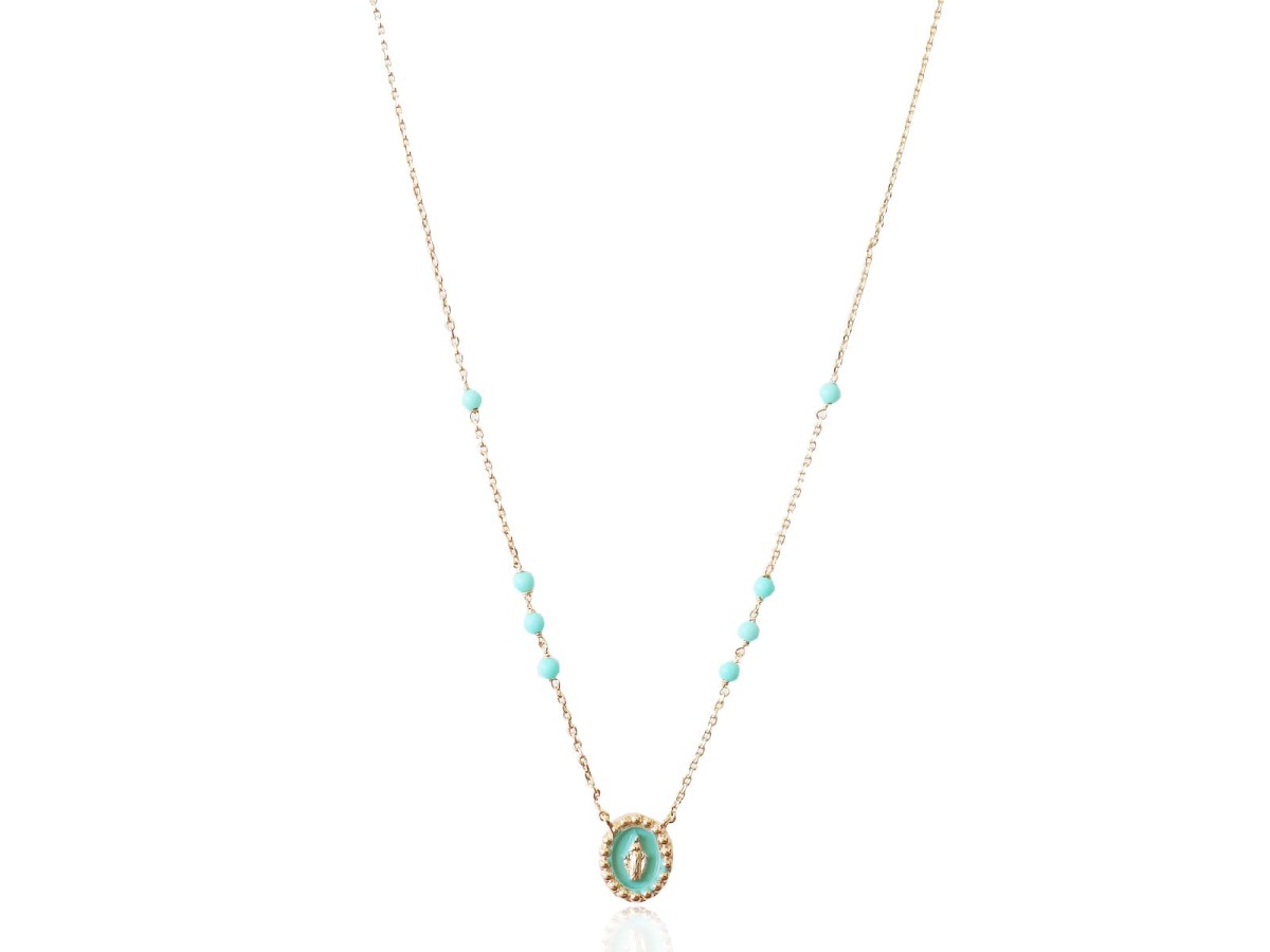 Colar Medalha Azul Banho de Ouro 18k.