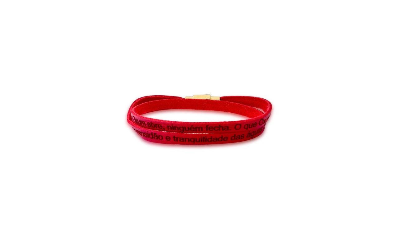 Pulseira Oxum Couro Oração Banho de Ouro 18k.