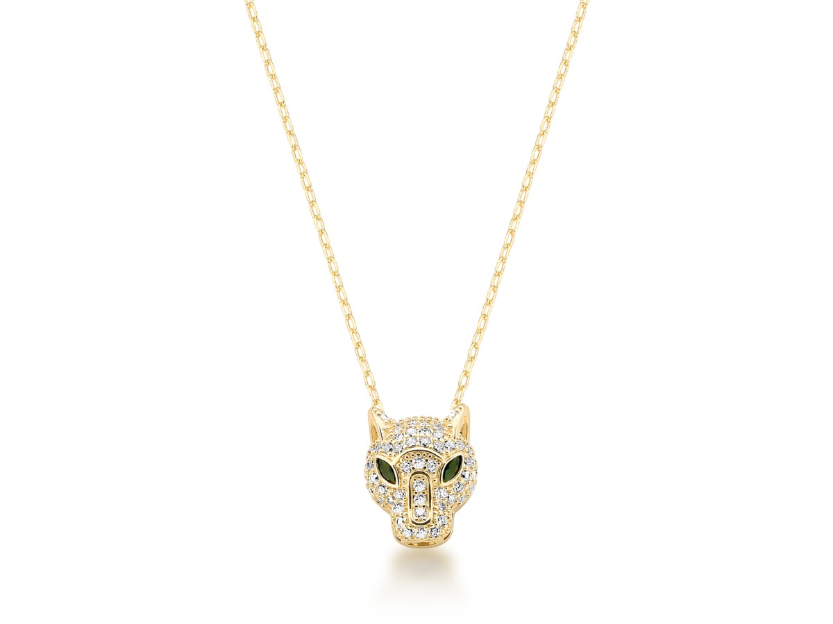 Colar Pantera Cravejada Banho de Ouro 18k.