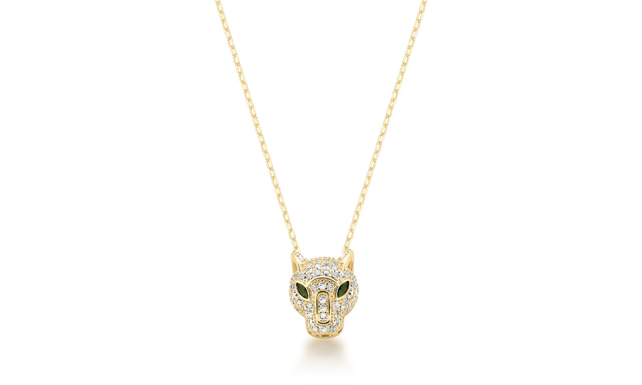 Colar Pantera Cravejada Banho de Ouro 18k.
